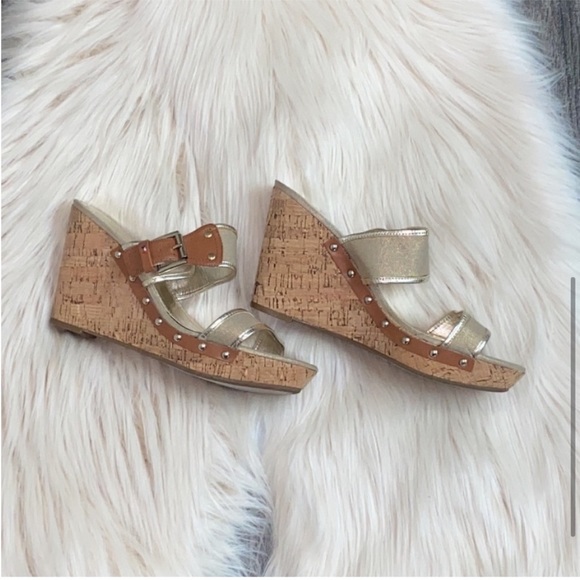 Tommy Hilfiger Shoes - Tommy Hilfiger Gold Cork Wedges with Buckles